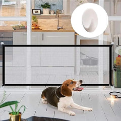 Magic Dog GateMagic pet Gate for Stairs and Door mesh Dog Gates for The House Foldable Safety Isolation FenceIndoor Pet Safety Gate Install (B-71×28”)…