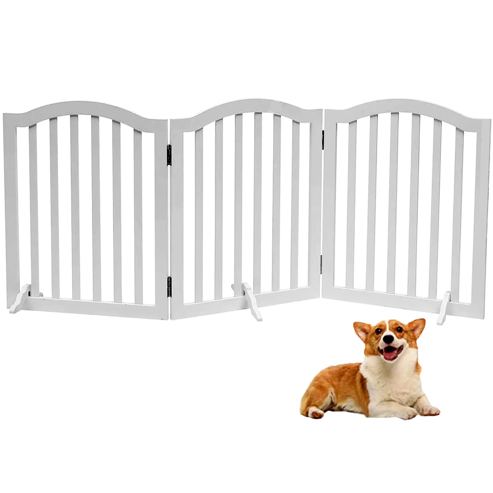Wooden Dog Gate Foldable Pet Fence Freestanding Pet GatesDog Gate for StairsHouse Pet Gate for Dogs3Panel 23.6Height-White