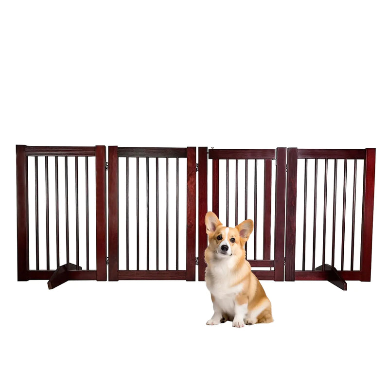 Endark Freestanding Pet Gate Foldable Wooden Dog Gate 4 Panel Freestanding Pet Gate Foldable Indoor Dog Gate for Stairs Doorway 81.5×30in