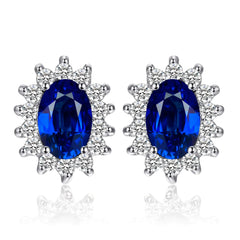 JewelryPalace Princess Diana Kate Middleton Class Gemstone Birthstone Cleated Sapphire Simulated Emerald Stud Earrings for Women 14k Gold Plated 925 Sterling Silver Earrings for Women Earings Set